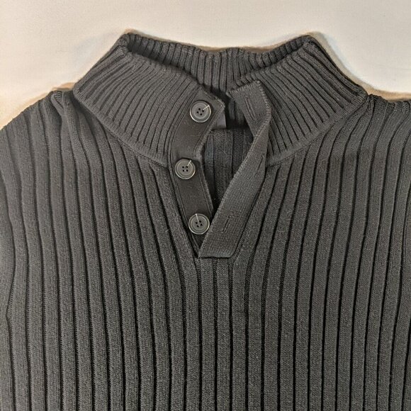 Gap Black Knit Sweater Mens Large L Collared 1/4 Button Long Sleeve 100% Cotton - Picture 2 of 11